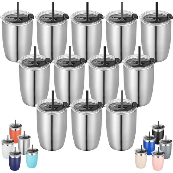 VEGOND Stainless Steel 12 oz Tumblers bulk Vacuum Insulated Double Wall Travel Tumbler with Lid and Straw Reusable Tumbler,White 12 pack