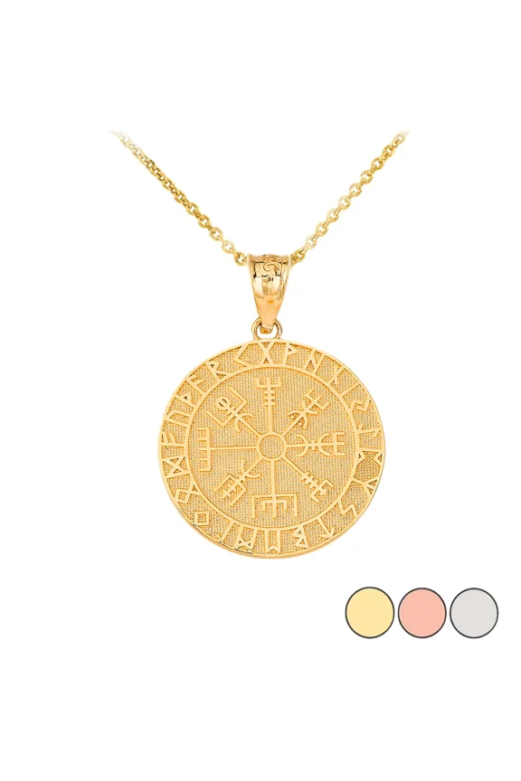 VEGVISIR VIKING COMPASS PENDANT NECKLACE IN GOLD (YELLOW/ ROSE/WHITE)