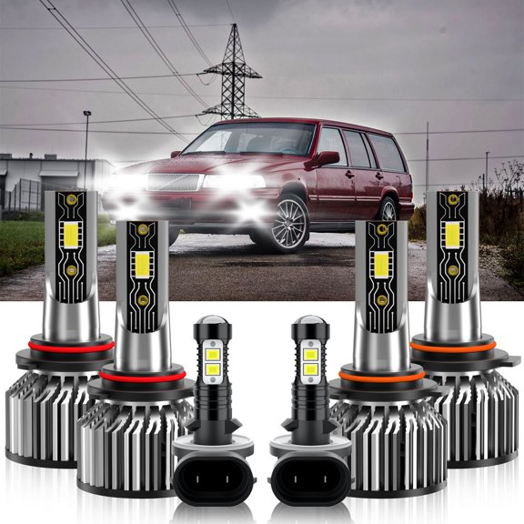 VEHIFOMO 6PCS LED Headlight + Fog Light Bulbs Combo 6500K kit Compatible for Volvo 960 1995-1996