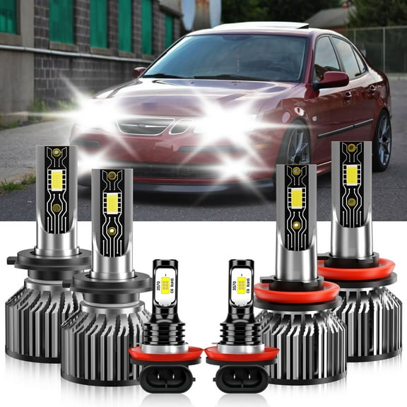 VEHIFOMO 6x LED Headlight High Low Beam+ Fog Light Bulbs white Compatible for Saab 9-3 2008-2009