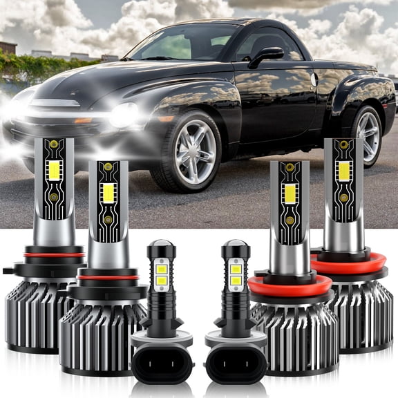 VEHIFOMO 6x LED Headlight High Low + Fog Light Bulbs Combo Compatible for Chevrolet SSR 2003-2006