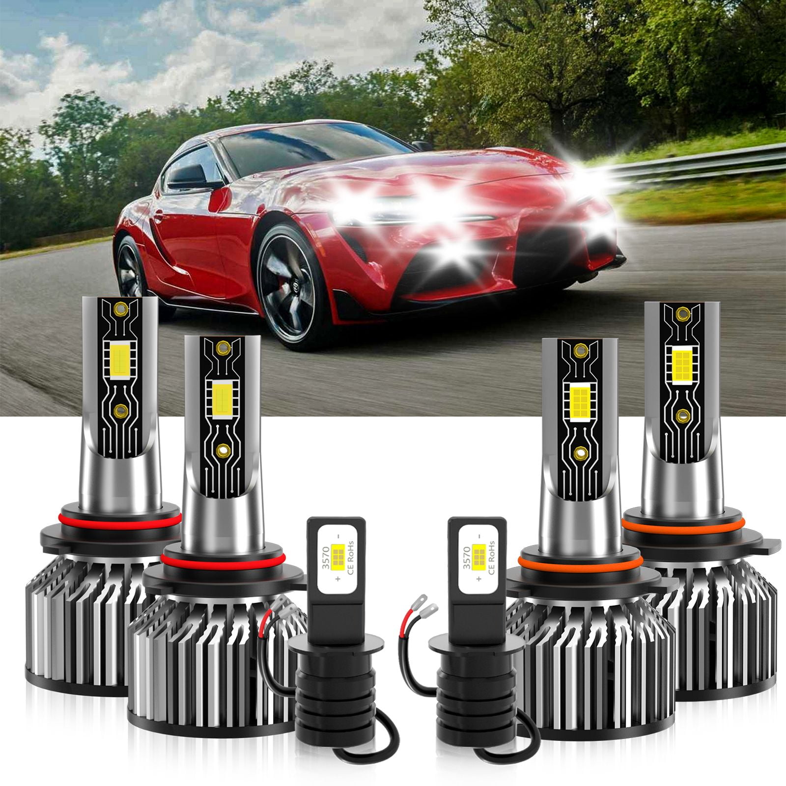 VEHIFOMO 9005+9006+H3 LED Headlight Fog Light Bulbs Combo Compatible ...
