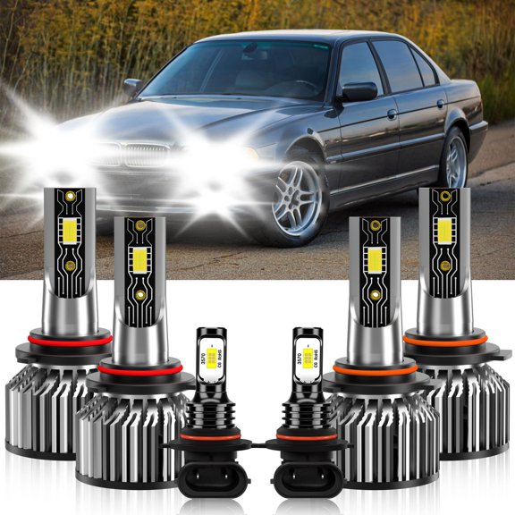 VEHIFOMO Compatible for BMW 740iL 1993-1993 Combo LED Headlight+Fog Lights Bulbs Kit White 6500K