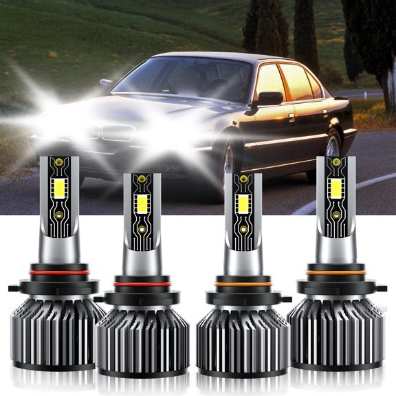 VEHIFOMO Compatible for BMW 740iL 1993-1993 LED Headlight High Low Beam 4x Bulb 6500K 9005+9006
