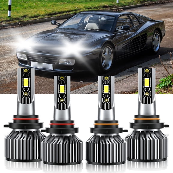 VEHIFOMO Compatible for Ferrari 512 TR 1992-1994 9005 9006 LED Headlight Bulbs Super Bright 6500K