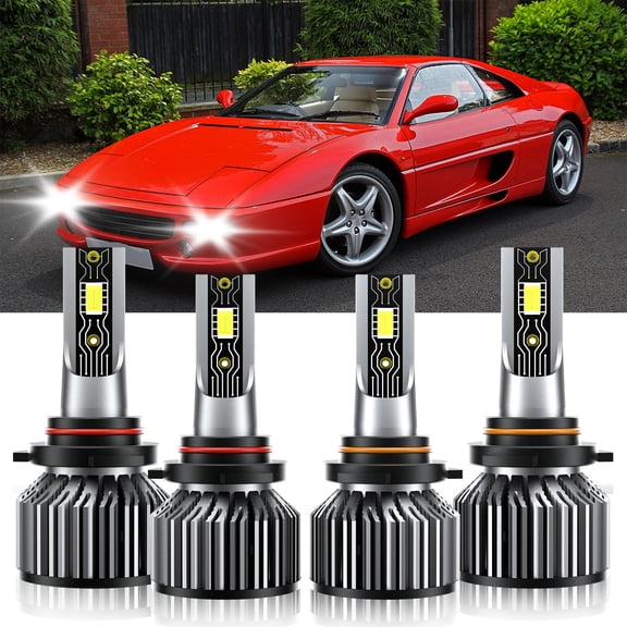 VEHIFOMO Compatible for Ferrari F355 GTS 1994-1998 4Pcs LED Headlight Bulbs High & Low 9005+9006