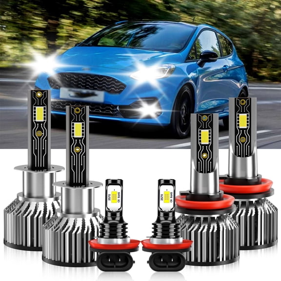 VEHIFOMO For Ford Fiesta 2014-2016 Combo LED Headlight High Low+Fog light Bulbs Kit 6500K