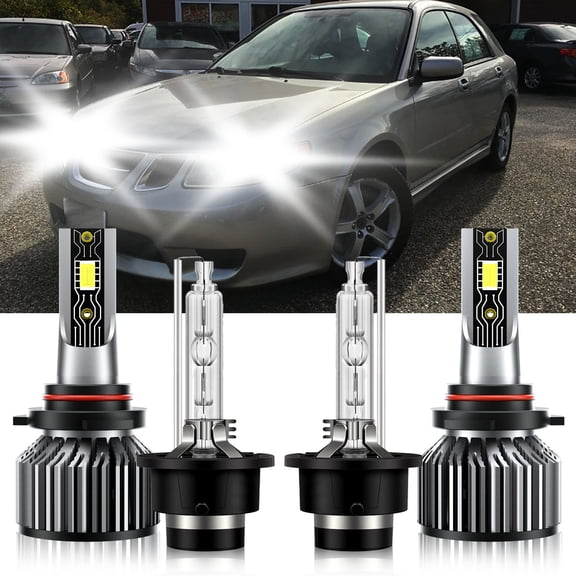 VEHIFOMO Compatible for Saab 9-2X 2005-2006 4X 9005+D2S LED HID Headlight Bulbs High Low Beam 6500K