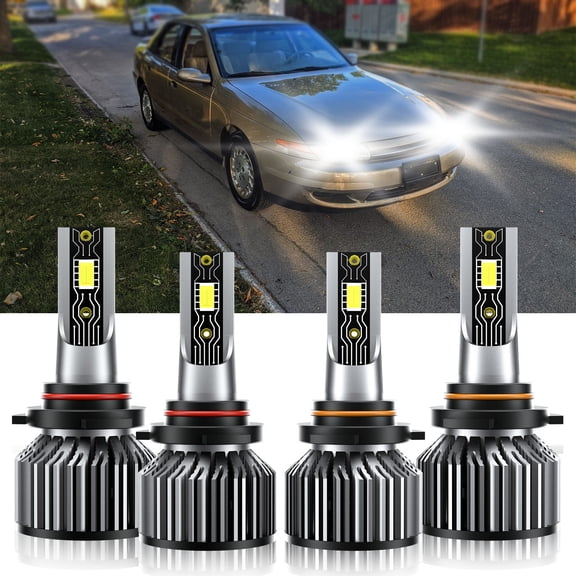 VEHIFOMO Compatible for Saturn LS 2000 4X LED Headlight Bulbs Kit 9005+9006 High Low Beam 6500K