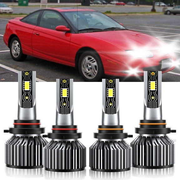 VEHIFOMO Compatible for Saturn SL2 1991-2002 4X 9005+9006 LED Headlight High Low Beam Bulbs Kit