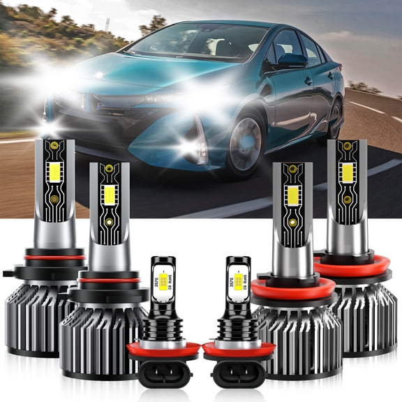 VEHIFOMO Compatible for Toyota Prius Plug-In 2012-2015 6500K LED Headlight Hi Lo Beam+Fog Light Bulb