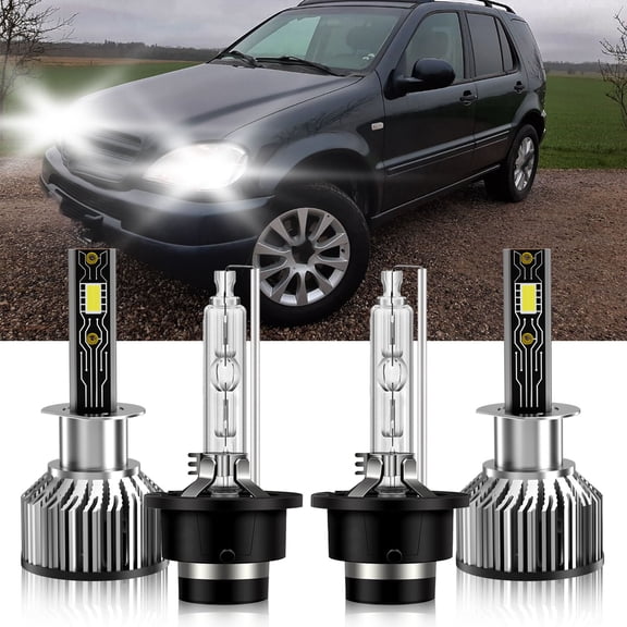 VEHIFOMO H1+D2S LED HID Headlight Bulbs High Low 6500K Compatible for Mercedes-Benz ML430 2000-2001