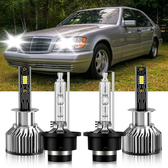 VEHIFOMO H1+D2S LED HID Headlight High Low Bulb 6500K Compatible for Mercedes-Benz S420 1997-1999