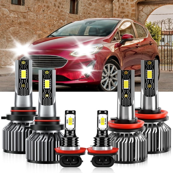VEHIFOMO LED Headlight High Low + Fog Light Bulbs Super bright For Ford Fiesta 2011-2013