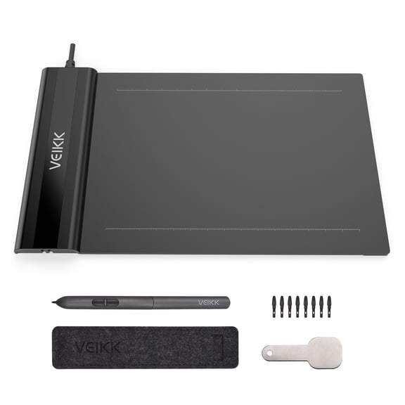 VEIKK S640 Graphics Drawing Tablet 6x4 Inch Active Area, 8192 Levels Pressure Sensitivity, Battery-Free Pen, Black