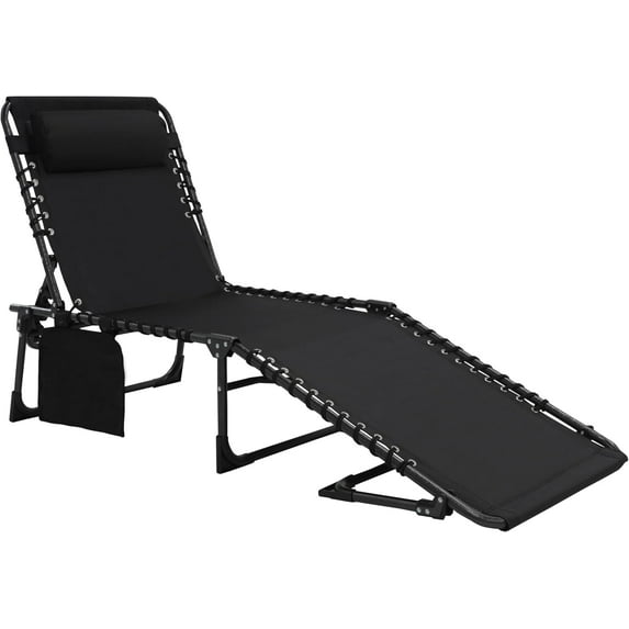 VEIKOU Lounge Chairs for Outside, 5-Position Poolside Lounge Chairs, Upgrade Lay Flat Lounge Chair, Beach Lounge Chair for Lawn Patio Sunbath, Black