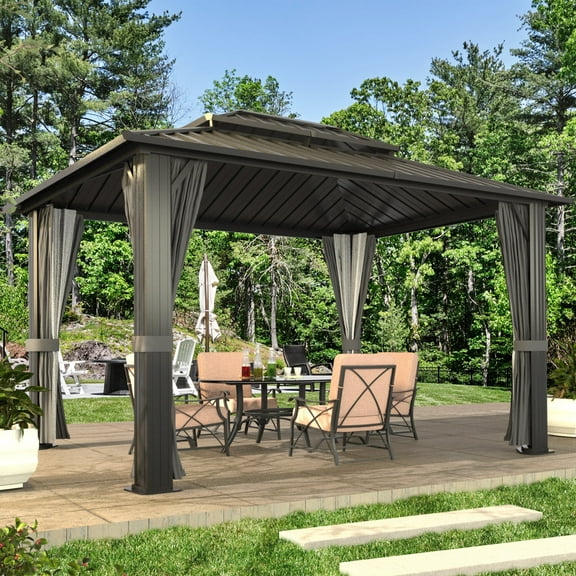 VEIKOUS 10' x 10' Outdoor Hardtop Gazebo, Double Roof Metal Gazebo for Patio, Garden, Lawn and Party, Black