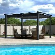VEIKOUS 10' x 10' Outdoor Metal Pergola, Aluminum Gazebo w/Retractable Canopy for Patio, Gray