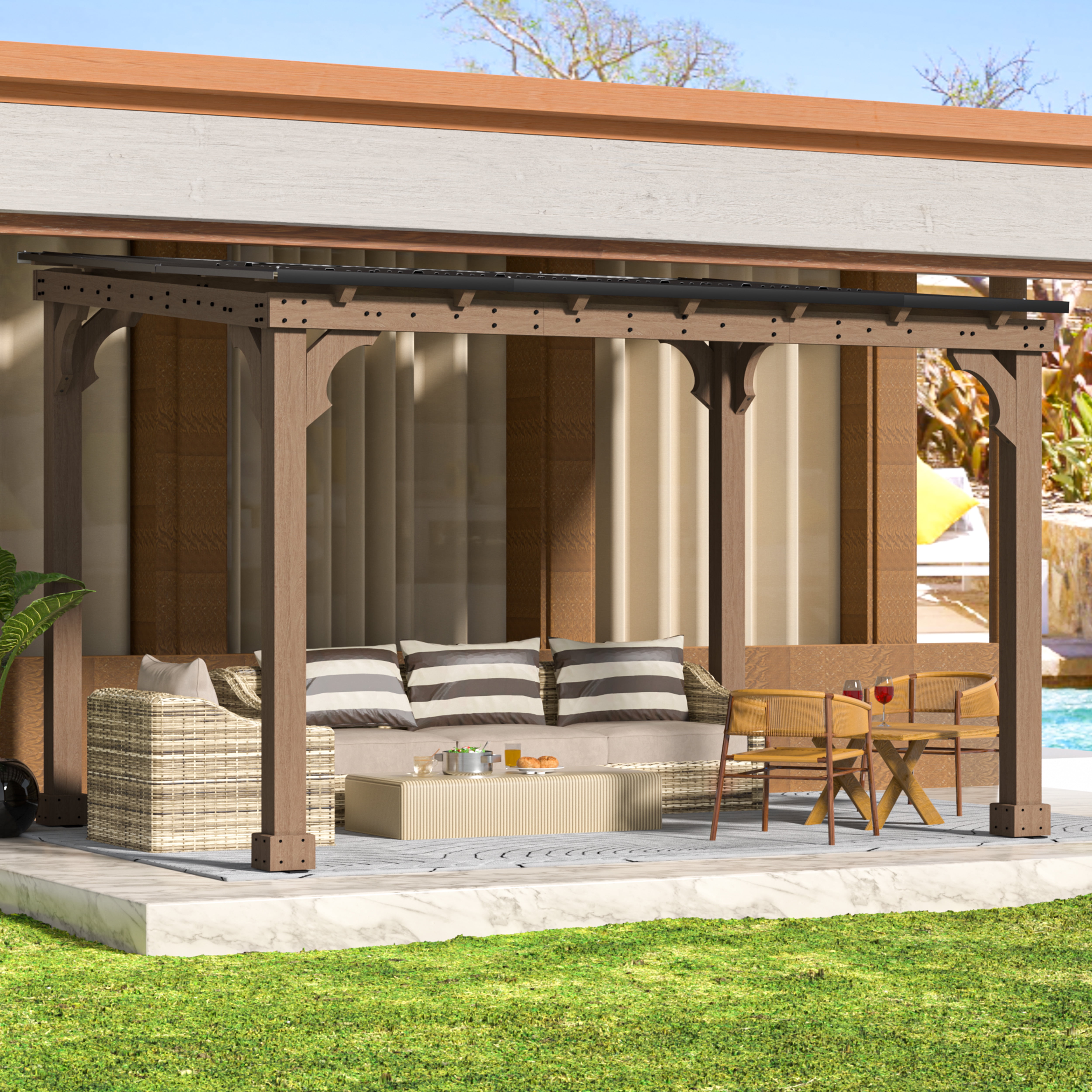 VEIKOUS 10'x 12' Outdoor Wooden Grill Gazebo, Heavy Duty BBQ Pergola