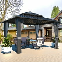 VEIKOUS 10'x10' Outdoor Hardtop Gazebo, Double Roof Metal Gazebo for Patio, Garden, Lawn and Party, Gray