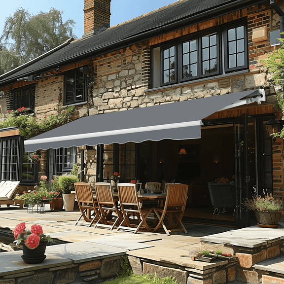VEIKOUS 10'x 8' Retractable Awning, Sun Shade Shelter Canopy for Outdoor Deck Yard W/Manual Crank, Gray