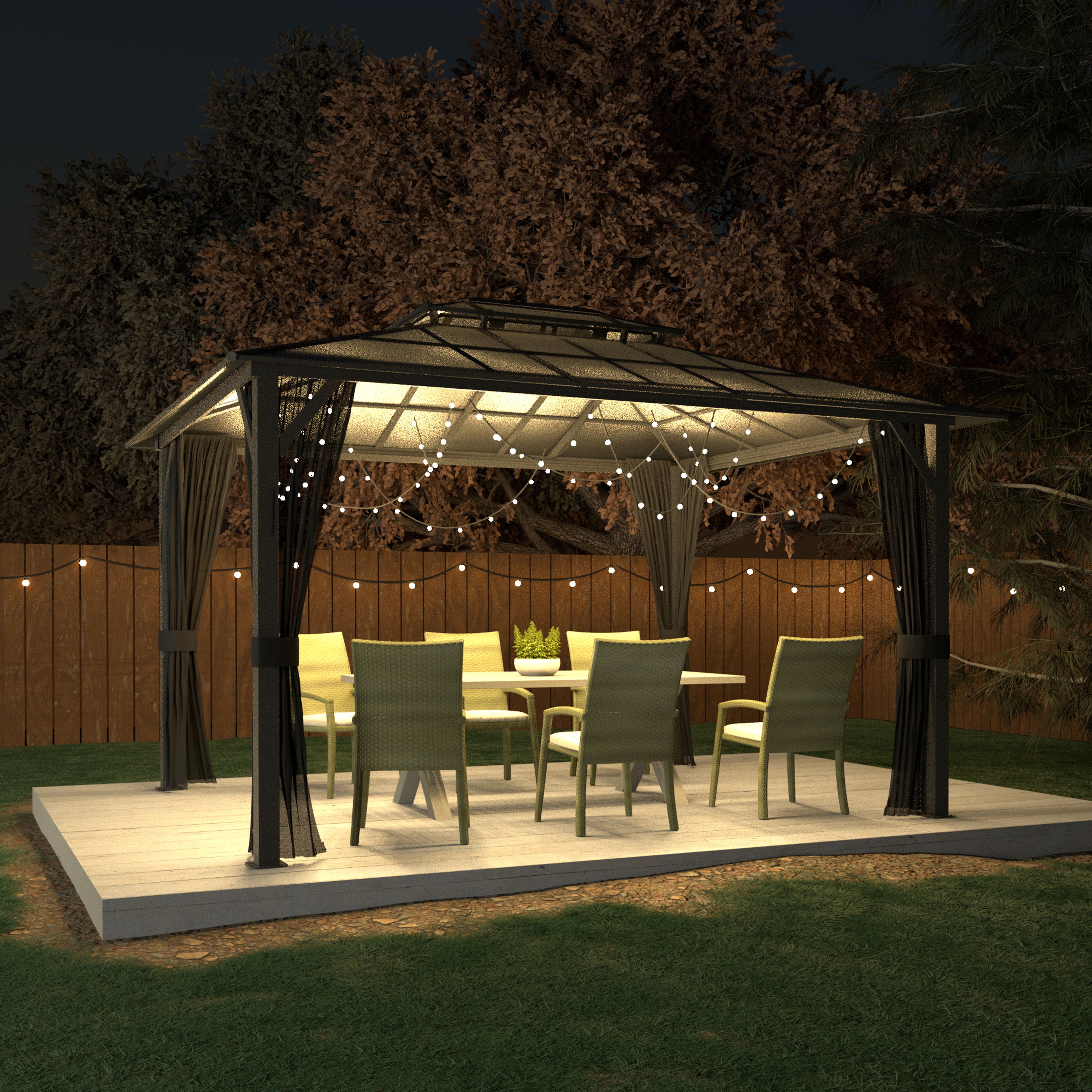 VEIKOUS 10ft x 13ft Outdoor Double Roof Gazebo, Aluminum Frame Permanent Pergola for Garden Patio Lawns Parties