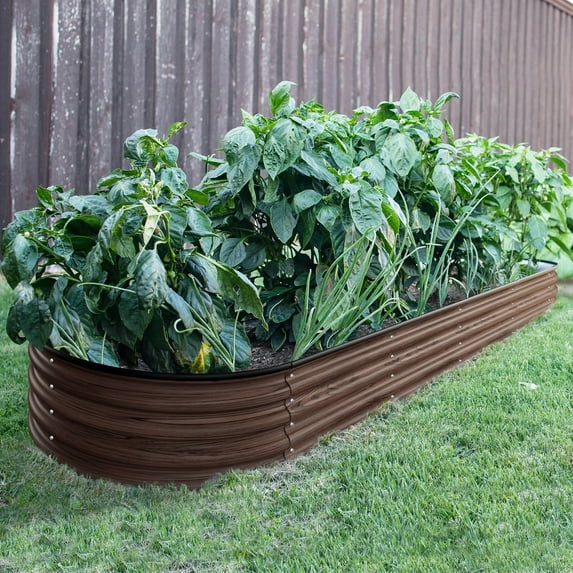 VEIKOUS 11.1"H Metal Raised Garden Bed, 9-in-1 Modular 8x2x1 ft Galvanized Planter Box, Rustic