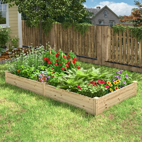 VEIKOUS 11”H Wood Raised Garden Bed, 25.8 Cu.Ft Capacity Natural Wood Planter Box, Easy DIY Assembly for Flowers, Herbs, Vegetables