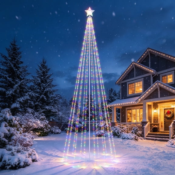 VEIKOUS 12 ft Pre‑Lit Outdoor Christmas Cone Tree, 1183 LED Waterfall Light Show Tree with Star Topper, Remote & Timer for Yard Garden Holiday Decor