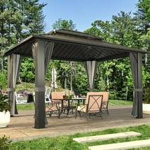 VEIKOUS 12'x 10' Outdoor Hardtop Gazebo, Metal Double Roof Canopy Gazebo, Aluminum Frame with Curtains for Patios, Gardens, Parties