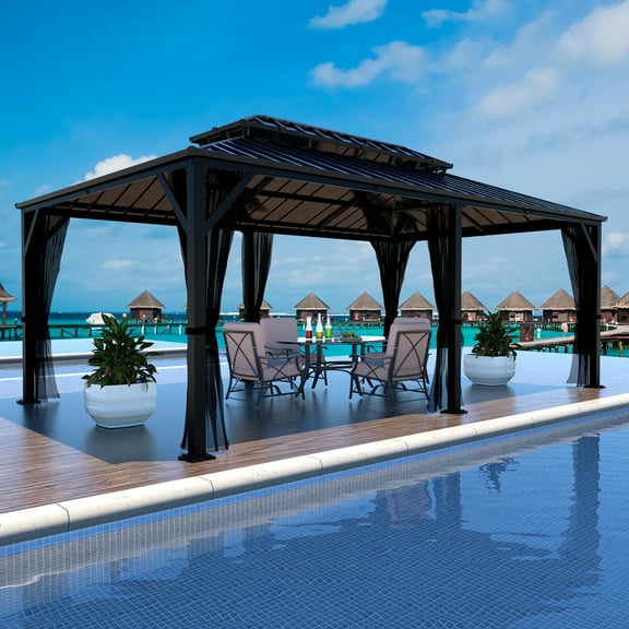 VEIKOUS 12' x 20' Outdoor Hardtop Gazebo, Double Roof Metal Gazebo for Patio, Garden, Lawn, Party