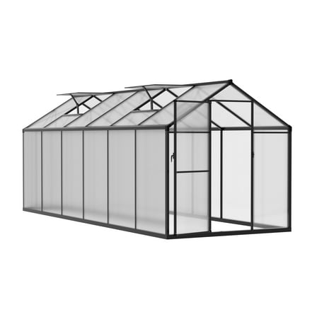VEIKOUS 12' x 6' Outdoor Greenhouse Walk-In w/Adjustable Sunroof and Lockable Door, Grey