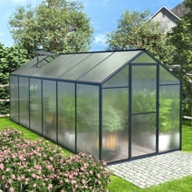 VEIKOUS 12' x 6' Outdoor Walk-in Greenhouse with Aluminum Frame, Lockable Door and Vents, Grey
