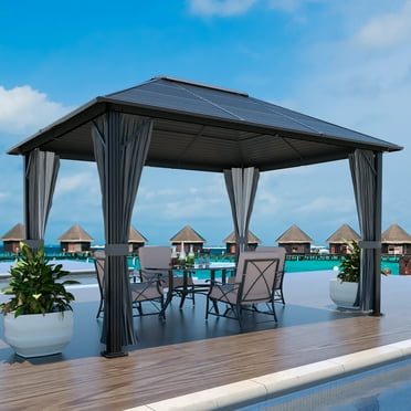 VEIKOUS 12'x10' Hardtop Gazebo, Outdoor Aluminum Gazebo Pergola for Patio, Yard, Gray