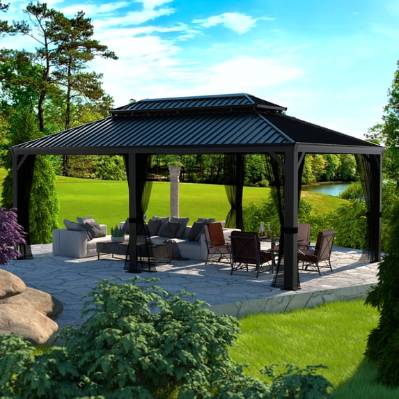 VEIKOUS 12'x20' Aluminum Frame Gazebo, Double Roof Hardtop Gazebo for Patio