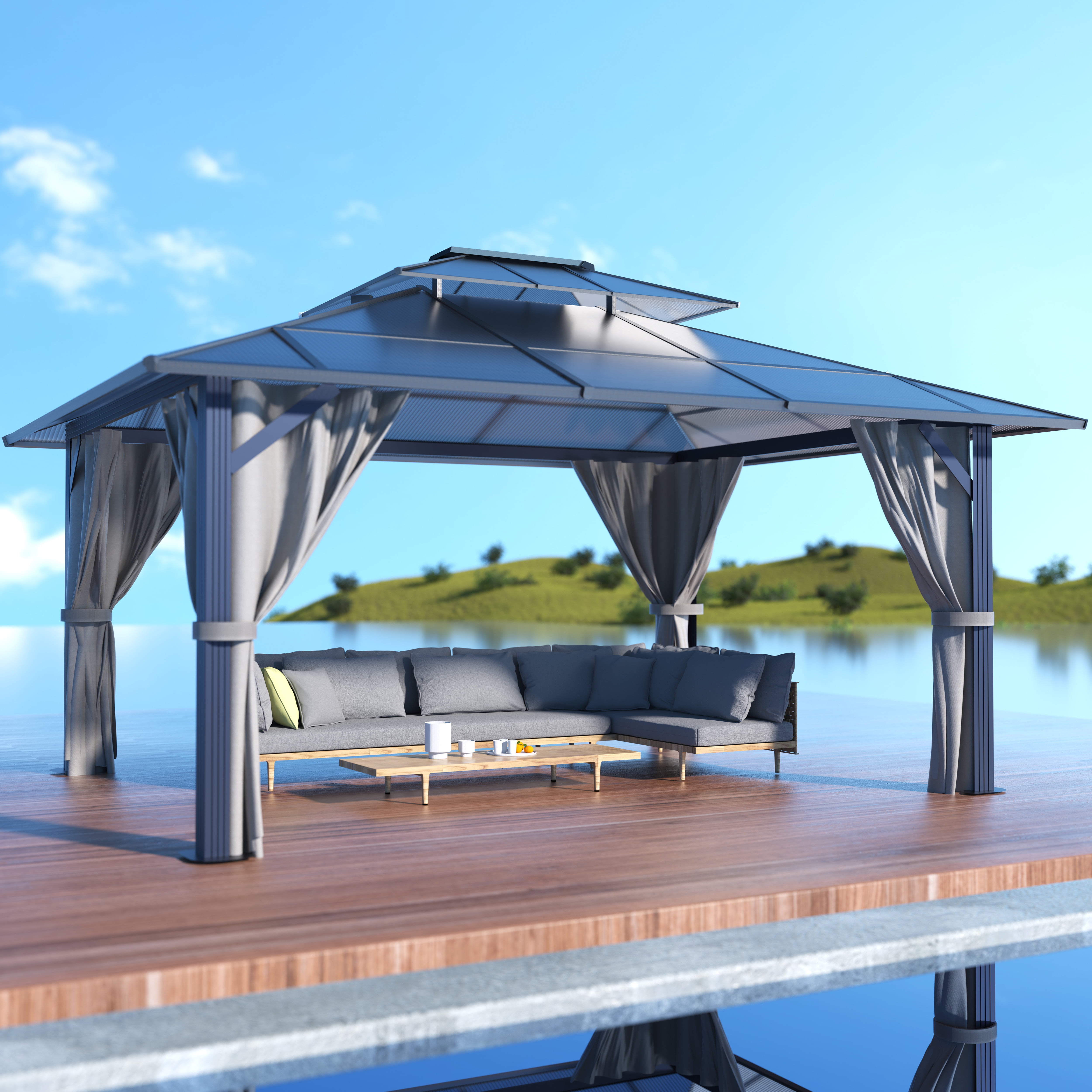 VEIKOUS 13' x 10' Outdoor Hardtop Gazebo w/Double Polycarbonate Roof & Metal Frame Pergola for Patio, Garden