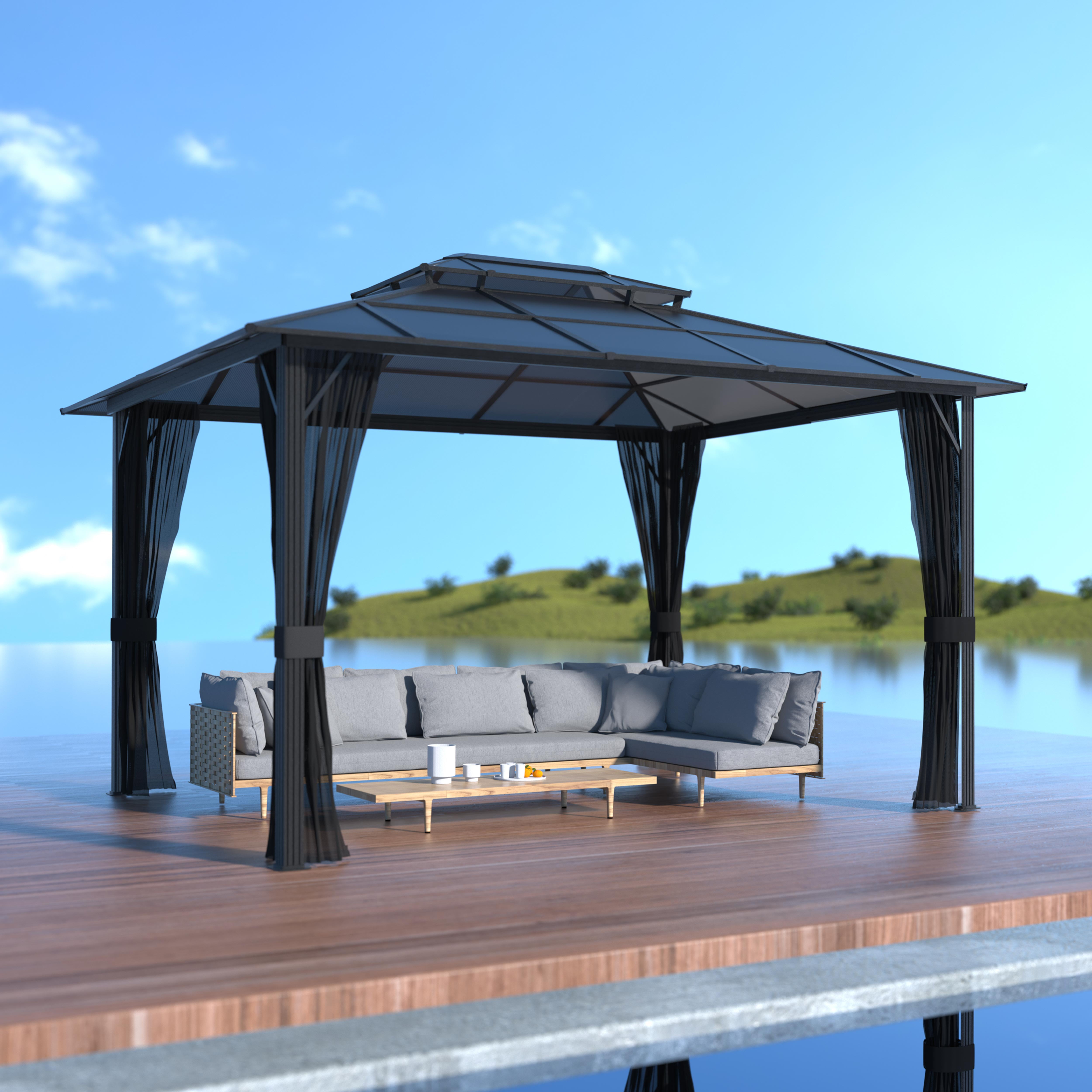 VEIKOUS 13' x 10' Hardtop Canopy Cover Gazebo with Double VEIKOUS 13' x 10' Hardtop Canopy Cover Gazebo with Double