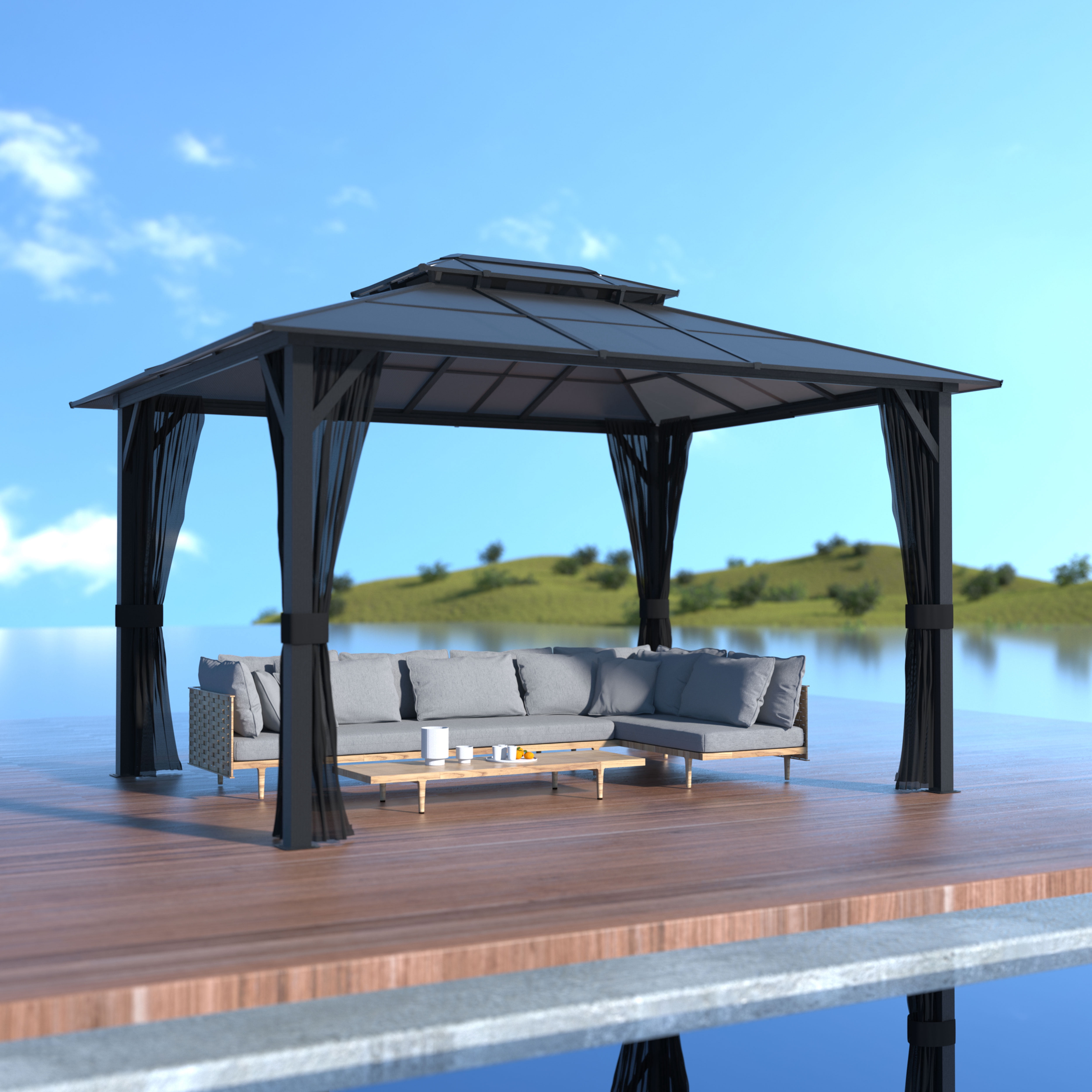 VEIKOUS 13' x 10' Hardtop Canopy Cover Gazebo with Double