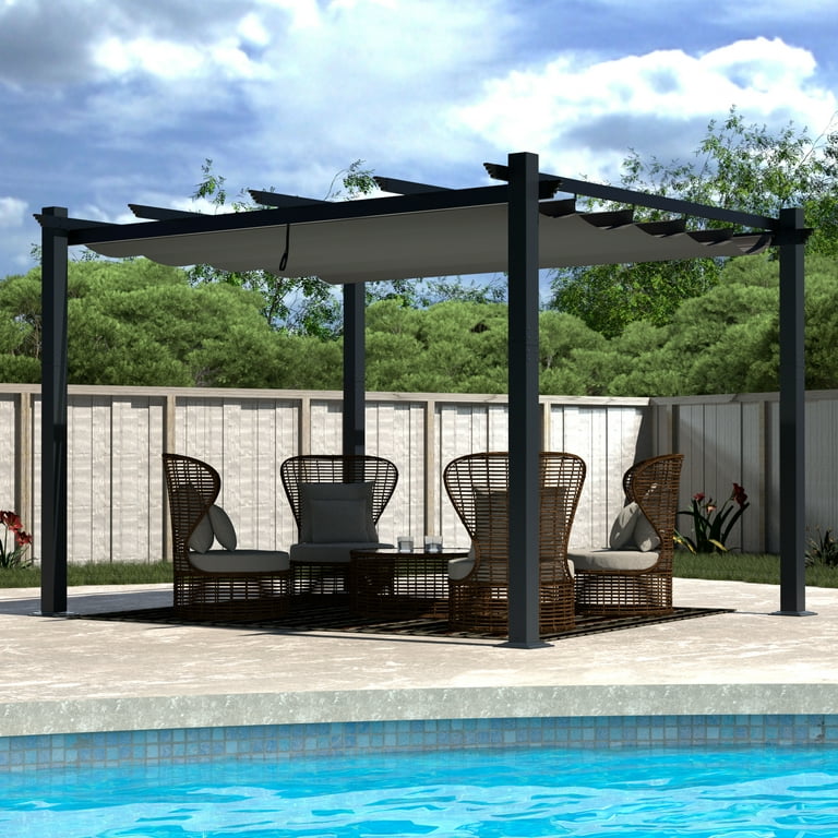 VEIKOUS 13' x 10' Metal Porch, Gray Outdoor Pergola Aluminum