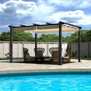 VEIKOUS 13' x 10' Pergola Aluminum Gazebo w/Retractable Canopy for Patio,Garden and Poolside, Beige