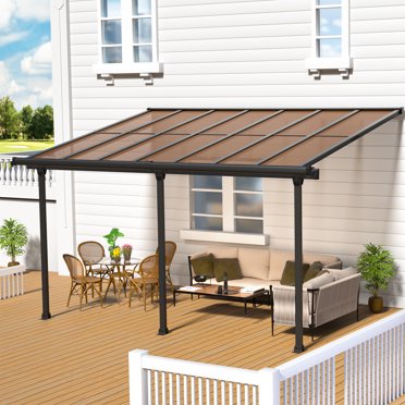AECOJOY 10'x10' Gray Hardtop Gazebo, Slanted Roof, Aluminum Outdoor ...