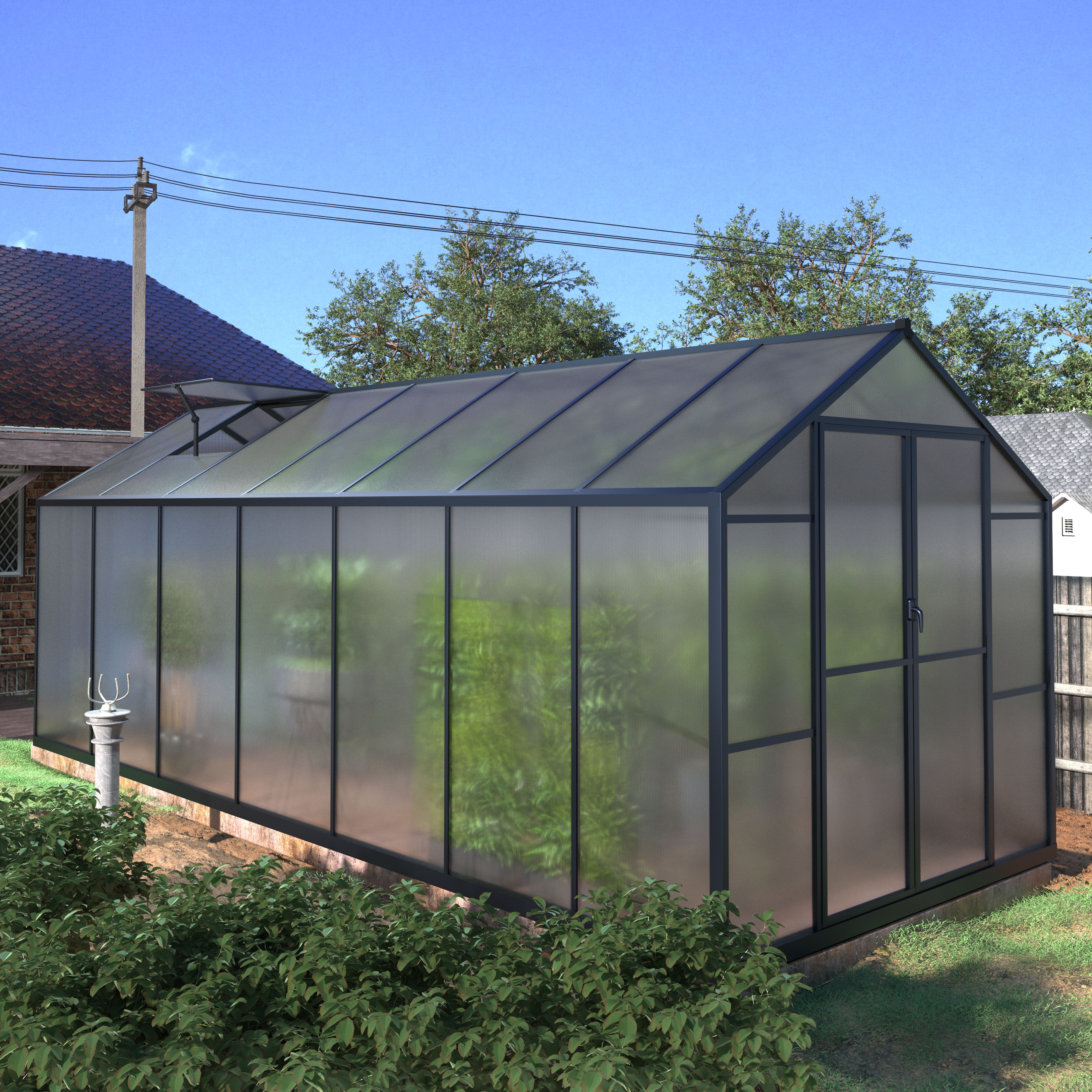 VEIKOUS 14' x 8' Walk-in Greenhouse for Garden Plants Greenhouse Kit w/Aluminum Frame, Lockable Door & 2 Roof Vents
