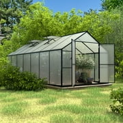 VEIKOUS 14 x 8 Walk-in Greenhouse for Garden Plants Greenhouse Kit w/Aluminum Frame, Lockable Door & 2 Roof Vents