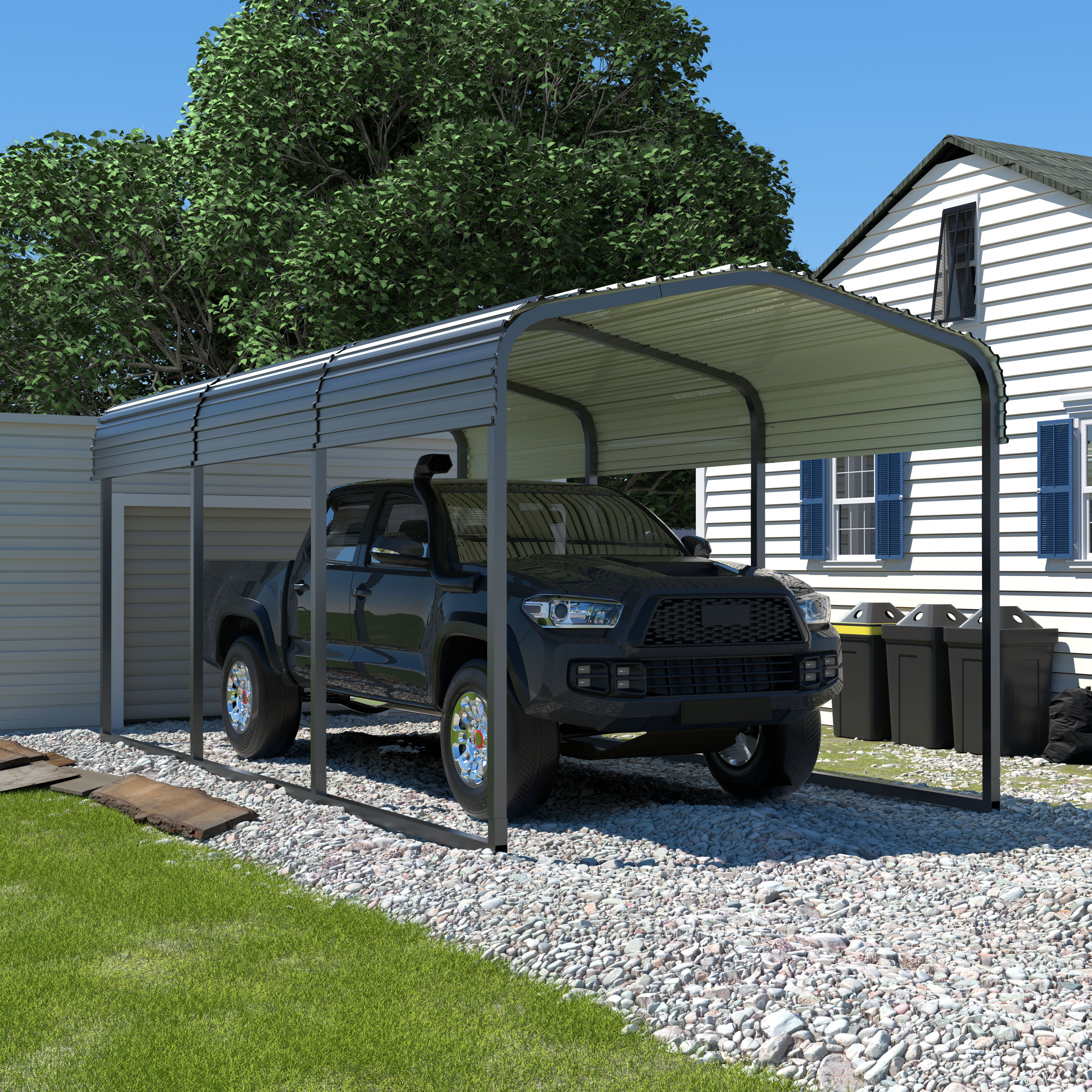 VEIKOUS 15' x 10' Outdoor Metal Carport, Galvanized Metal Heavy Duty Garage with Weather Resistant Roof For Patio, Backyard