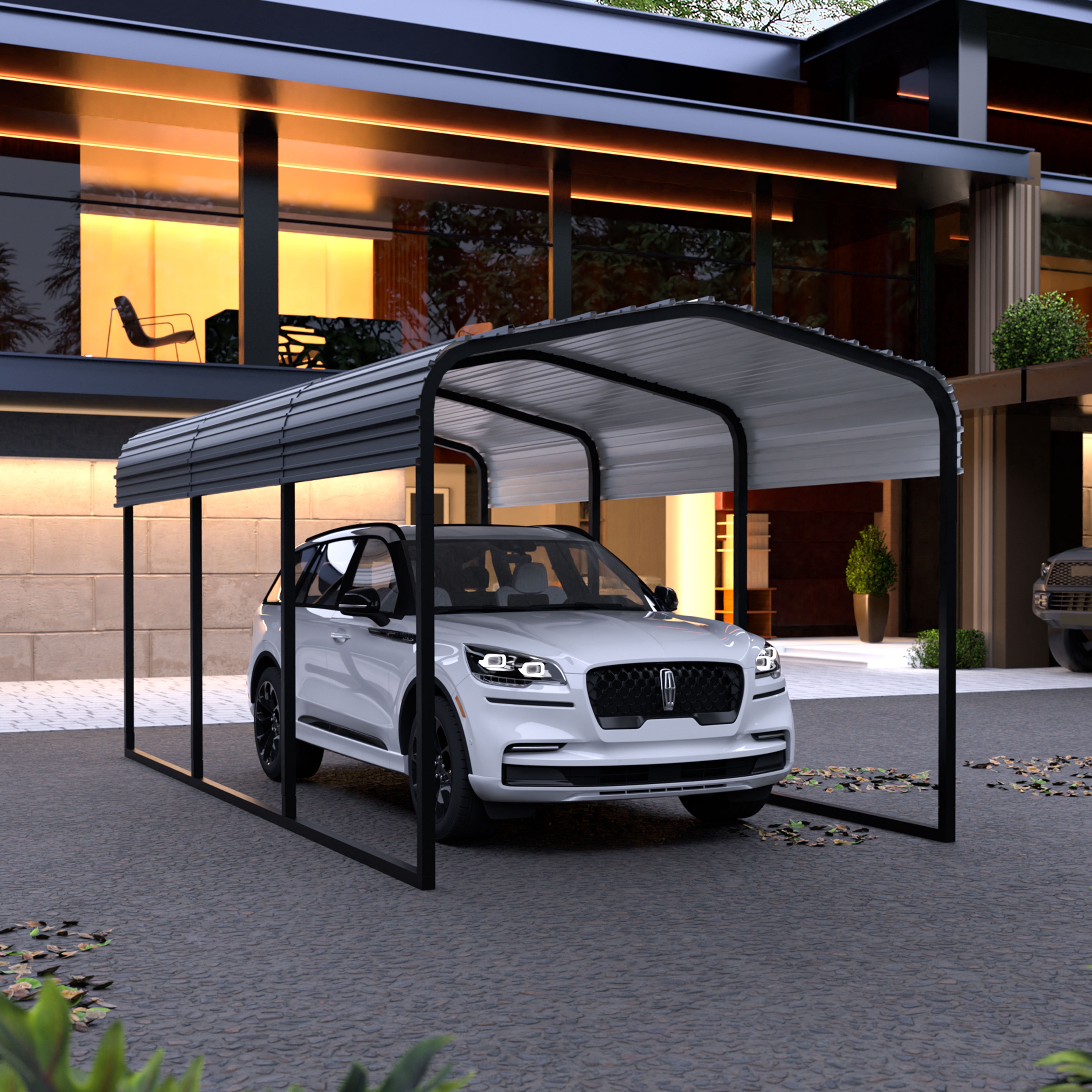 VEIKOUS 15' x 10' Outdoor Metal Carport, Heavy Duty Galvanized Steel Carport Canopy for Patio, Grey