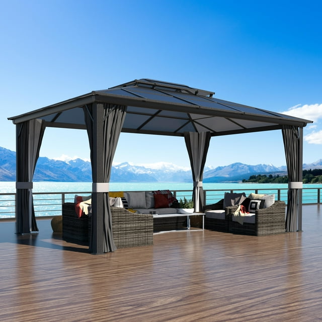 VEIKOUS 16' x 12' Outdoor Hardtop Gazebo, Double Roof Gazebo w ...