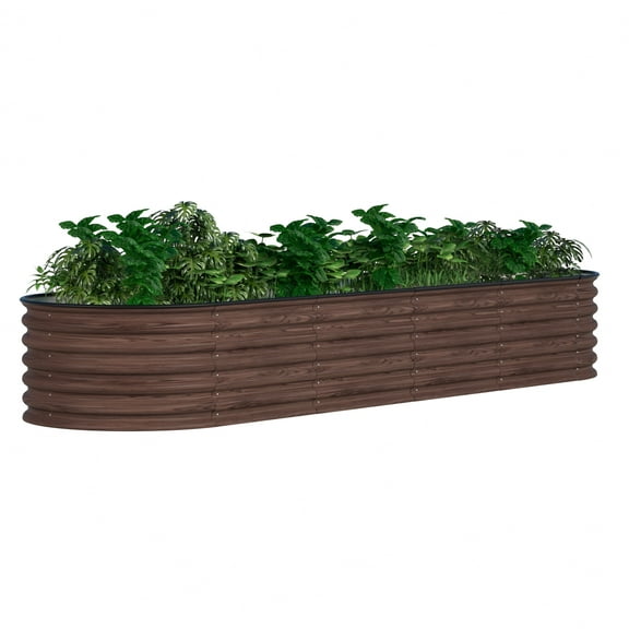 VEIKOUS 17"H Outdoor Raised Garden Bed, 9-in-1 Galvanized Metal Planter Box for Vegetables, Fruits, Flowers, Rustic