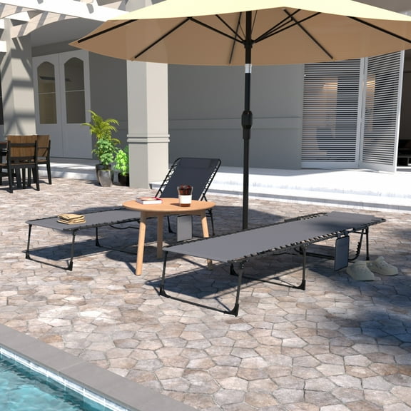 VEIKOUS 2 PCs Chaise Lounge Chair 4-Fold for Outdoor w/ Detachable Pocket and Pillow, Gray