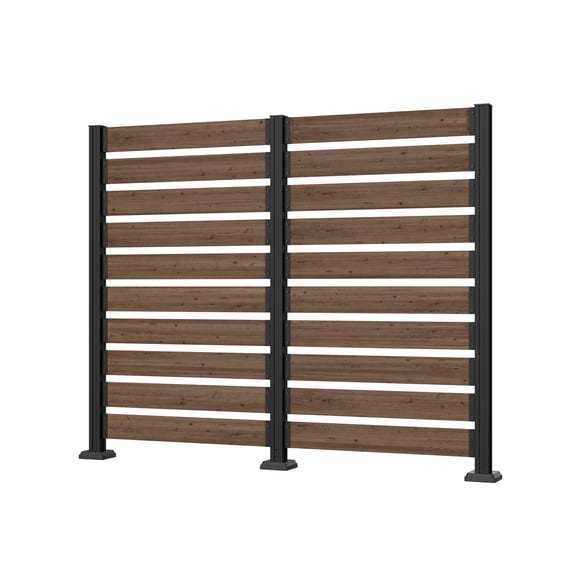 VEIKOUS 2 Panel Freestanding Privacy Screen W/Metal Stakes, 60"H × 78"L 4-Sided Posts for Garden, Pool, AC, Brown