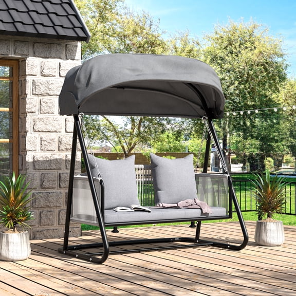VEIKOUS 2 Person Porch Swing W/Adjustable Canopy, Removable Cushion, Patio Glider Swing, Gray